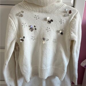 Max Studio Cream Turtleneck Sweater with Sequin Accents